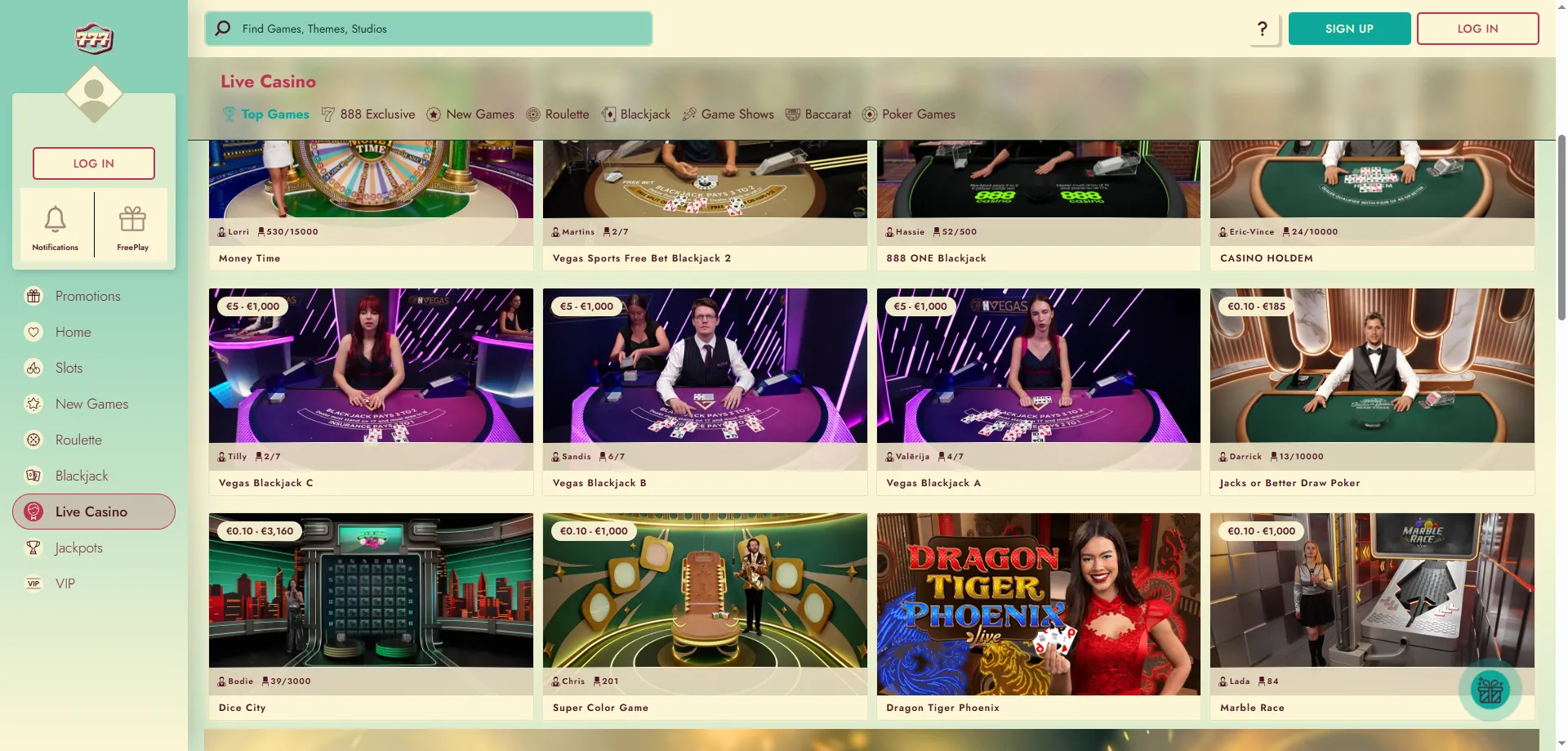 777 Casino live dealer games and software providers