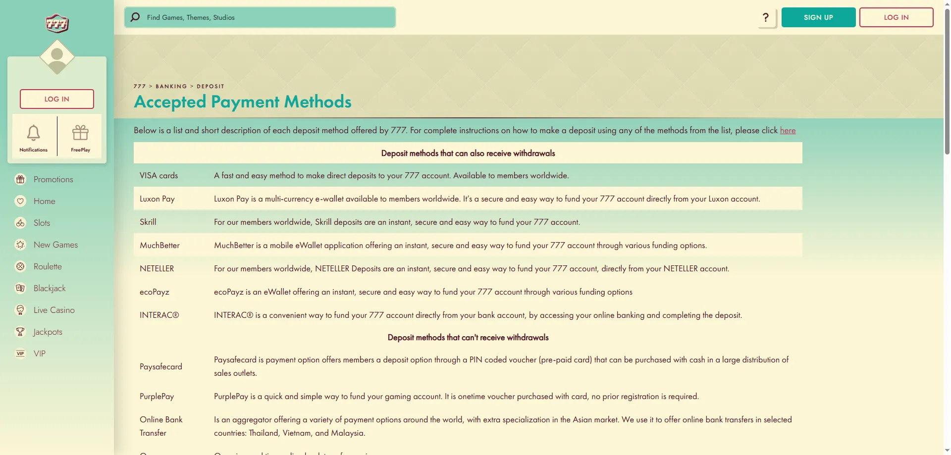 777 Casino payment methods — fast deposits and withdrawals